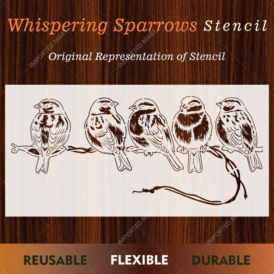 Whispering Sparrows Birds Branch Stencil for Wall, Wood & Fabric Painting Art – Nature Bird Design – ID# 817 - Image 2
