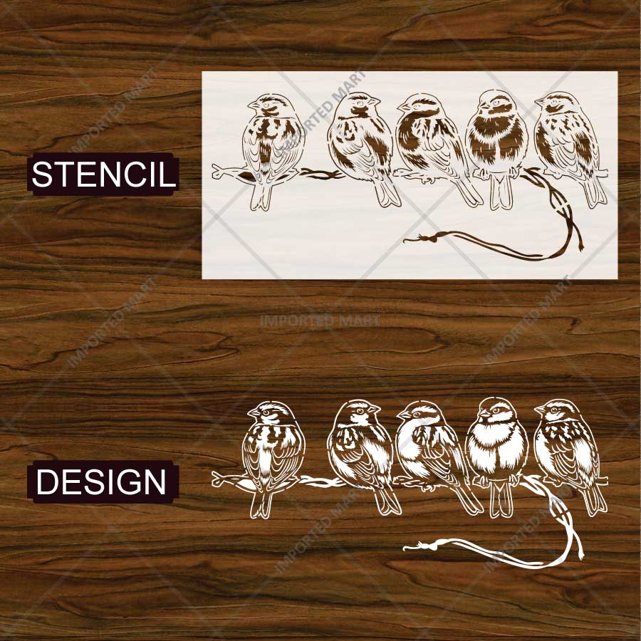 Whispering Sparrows Birds Branch Stencil for Wall, Wood & Fabric Painting Art – Nature Bird Design – ID# 817 - Image 4