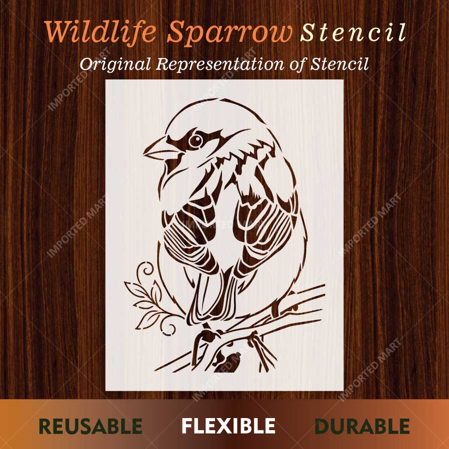Wildlife Sparrow Bird Stencil for Wall, Wood & Fabric Painting Art – Nature Animal Design – ID# 814 - Image 2