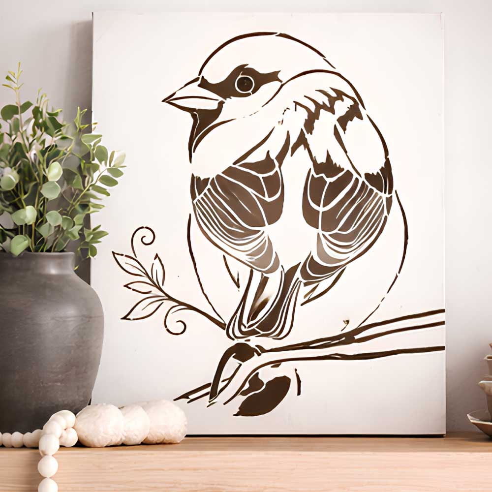 Wildlife Sparrow Bird Stencil for Wall, Wood & Fabric Painting Art – Nature Animal Design – ID# 814 - Image 6