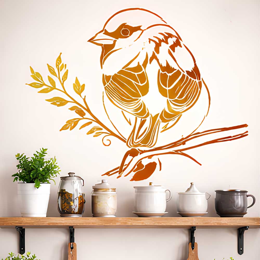 Wildlife Sparrow Bird Stencil for Wall, Wood & Fabric Painting Art – Nature Animal Design – ID# 814 - Image 7