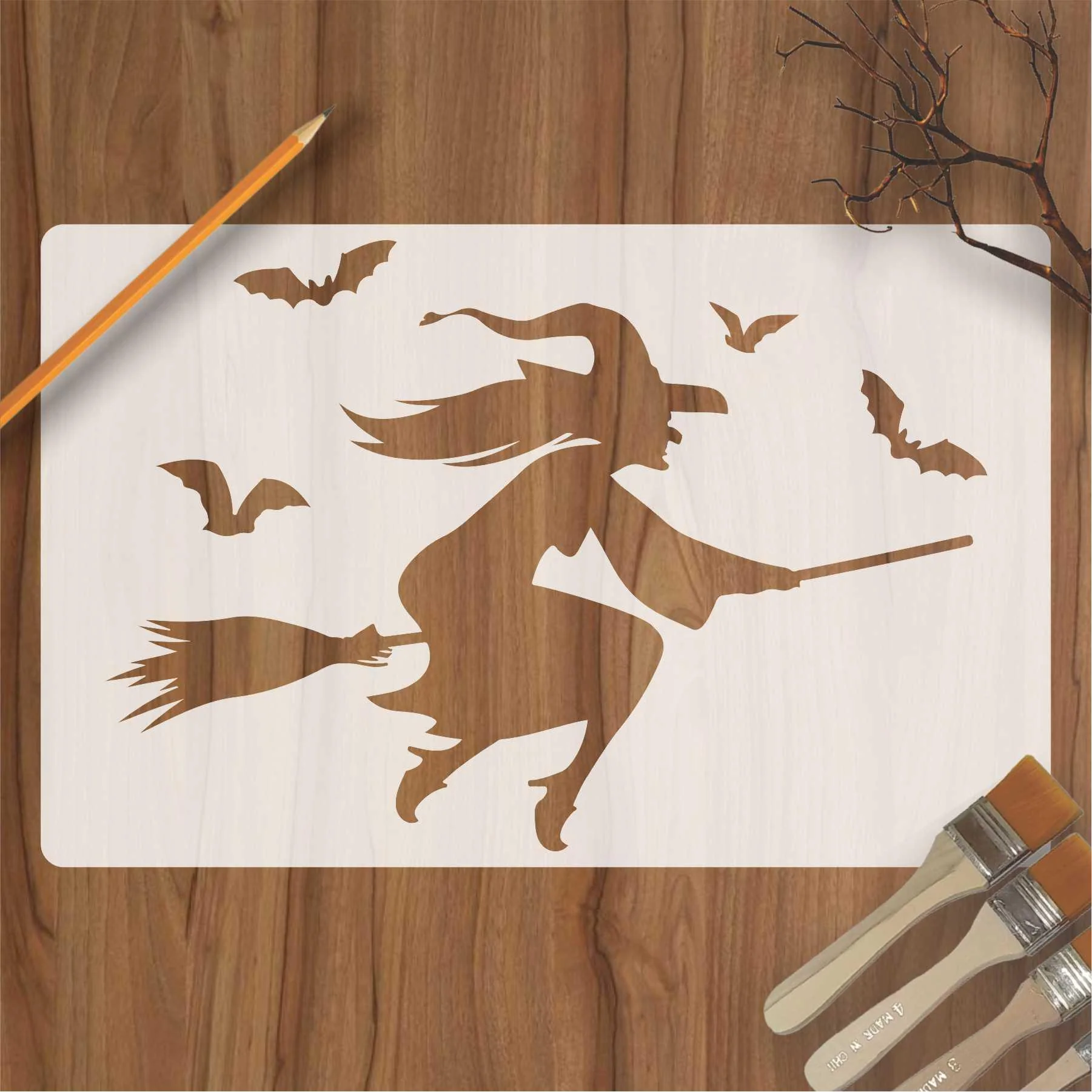 Woman with Magic broom Reusable Stencil For Canvas And Wall Painting.ID#148