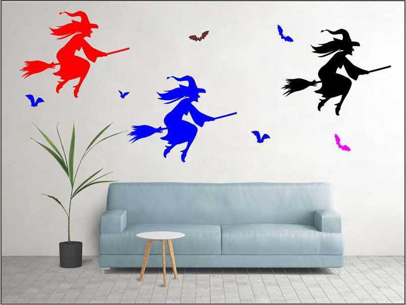 Woman with Magic broom Reusable Stencil For Canvas And Wall Painting.ID#148 - Image 2