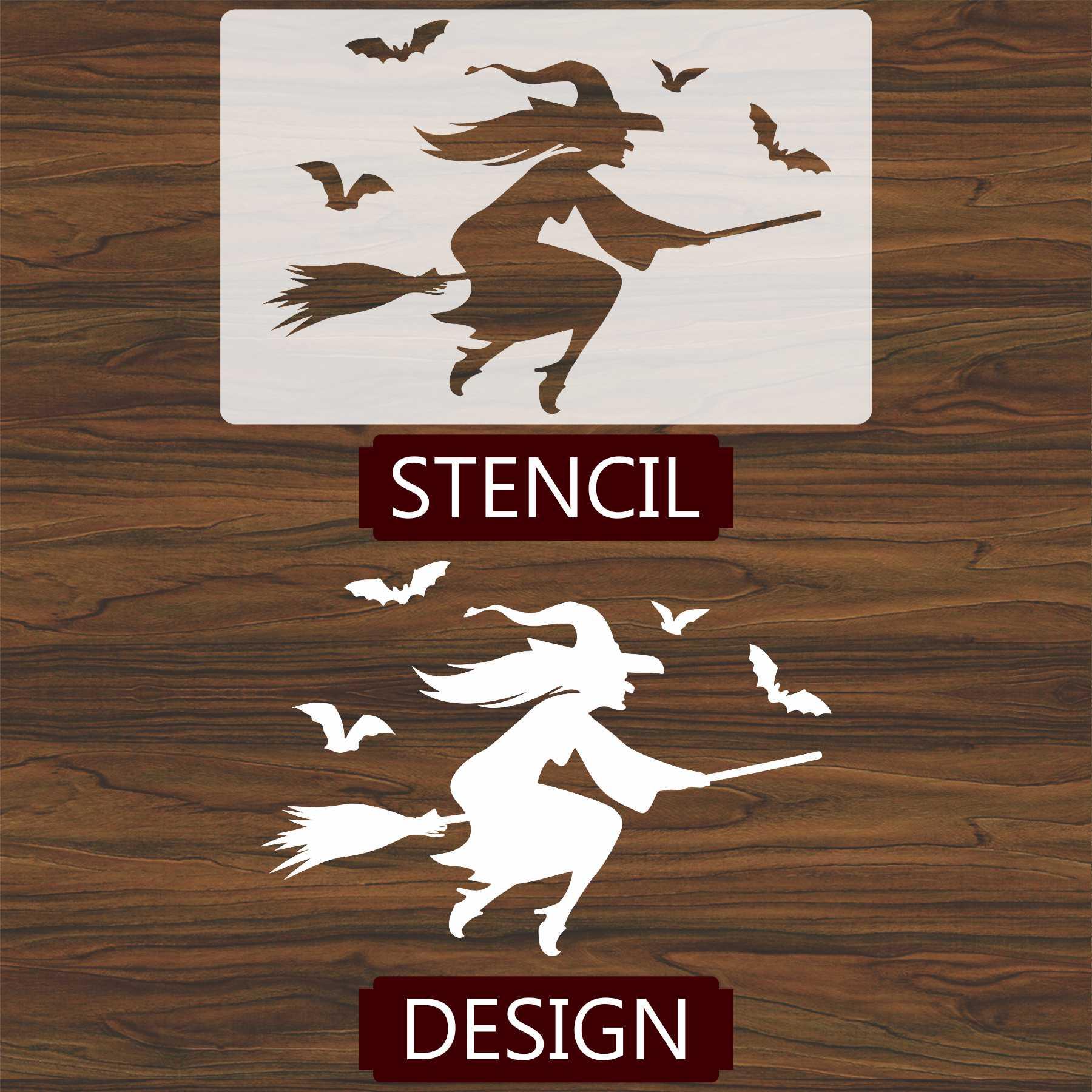 Woman with Magic broom Reusable Stencil For Canvas And Wall Painting.ID#148 - Image 4