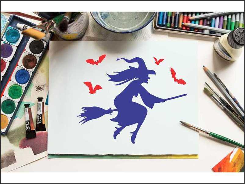 Woman with Magic broom Reusable Stencil For Canvas And Wall Painting.ID#148 - Image 5