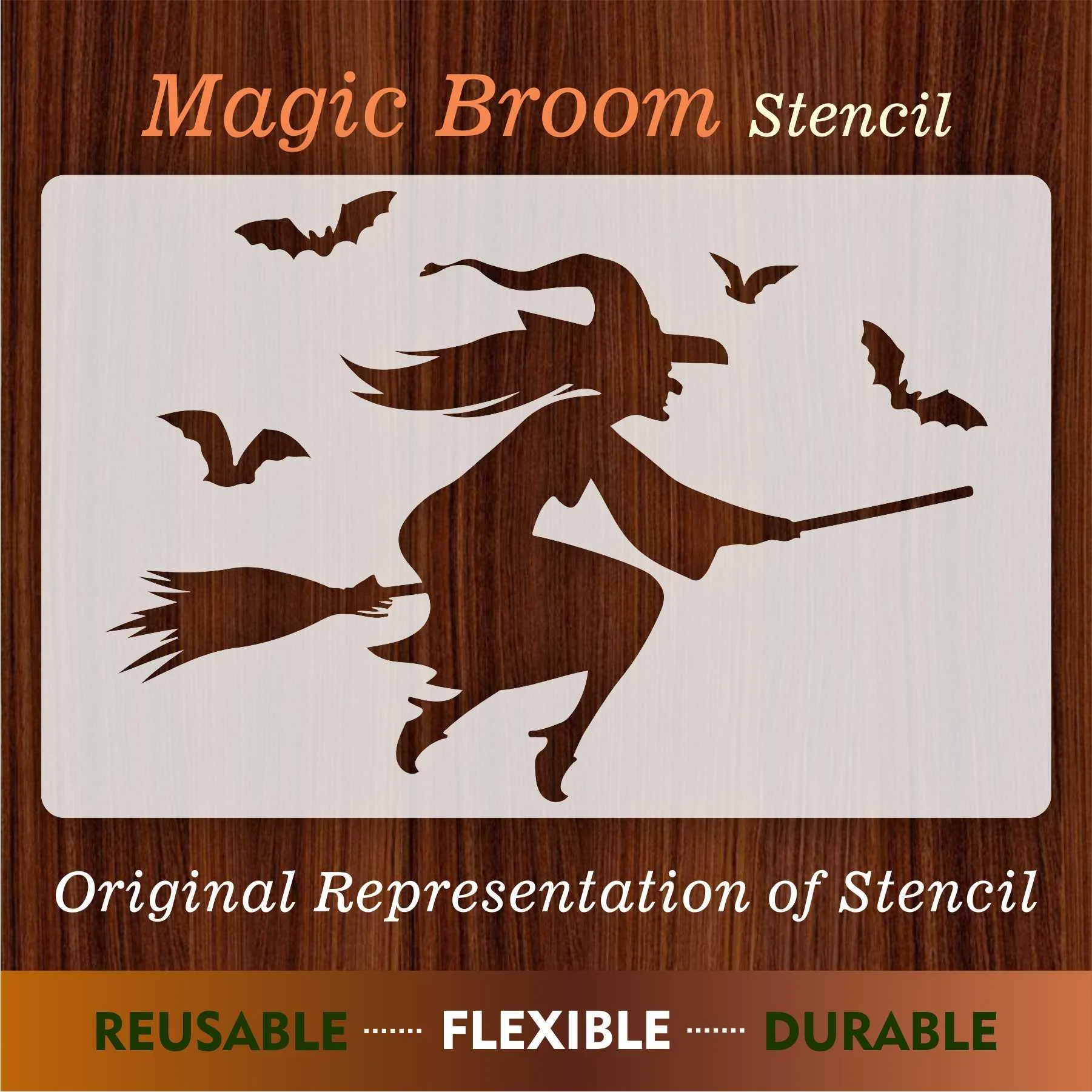 Woman with Magic broom Reusable Stencil For Canvas And Wall Painting.ID#148 - Image 8