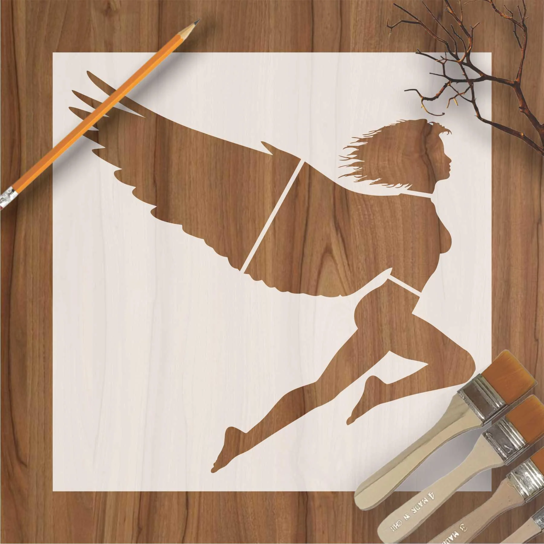 Woman With Wings Flying Reusable Stencil For Canvas And Wall Painting.ID# 443