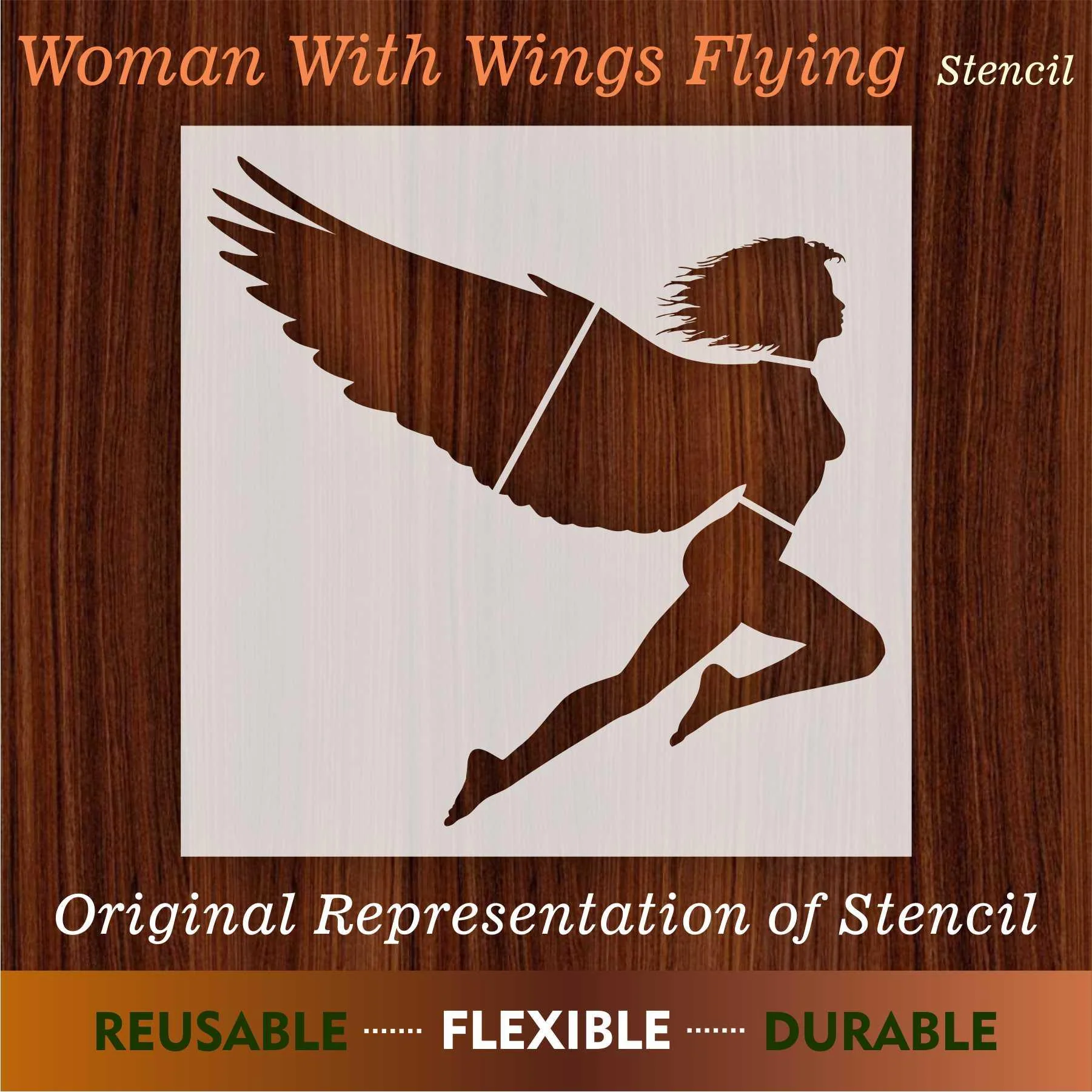Woman With Wings Flying Reusable Stencil For Canvas And Wall Painting.ID# 443 - Image 6