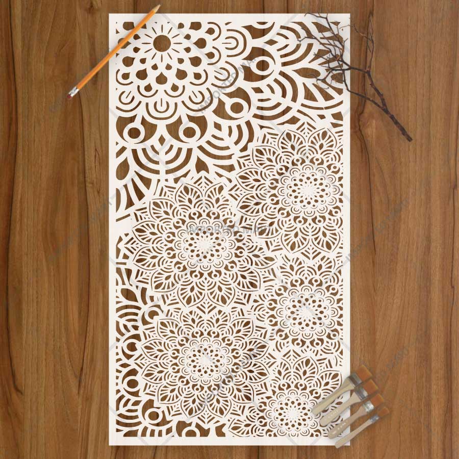 Zen Bloom Mandala Montage Stencil for Walls, Furniture & Canvas – Floral Layered Pattern Design – ID# 739 - Image 5