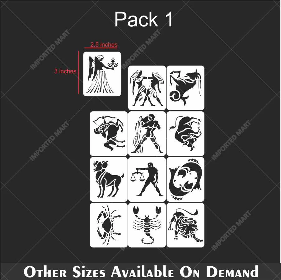 Zodiac Signs Stencil Set for Wall, Wood & Fabric Art – 12-Piece Astrology Symbol Pack – ID# 647 - Image 4