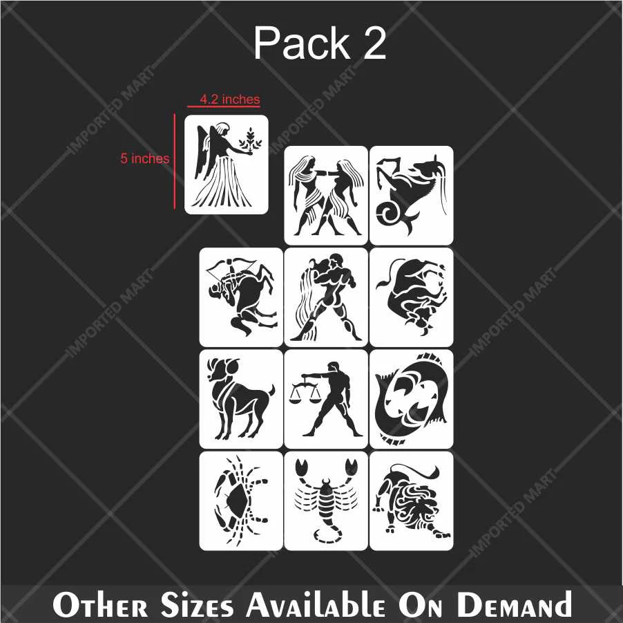 Zodiac Signs Stencil Set for Wall, Wood & Fabric Art – 12-Piece Astrology Symbol Pack – ID# 647 - Image 5