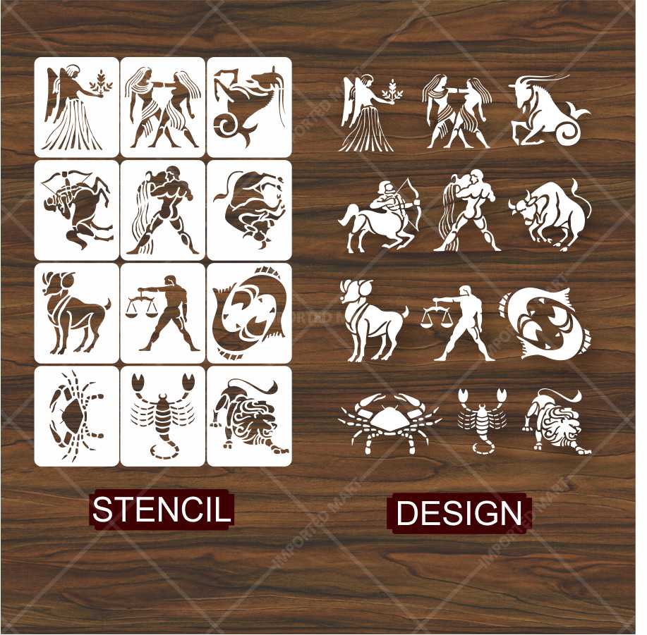 Zodiac Signs Stencil Set for Wall, Wood & Fabric Art – 12-Piece Astrology Symbol Pack – ID# 647 - Image 6